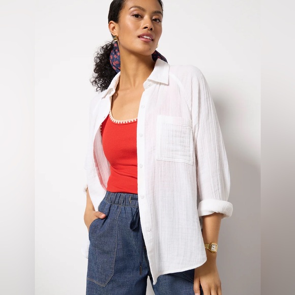 J.Crew 100% Cotton Gauze Airy Button Down Top; Beach Top; Classic Shirt; Large - Picture 2 of 10